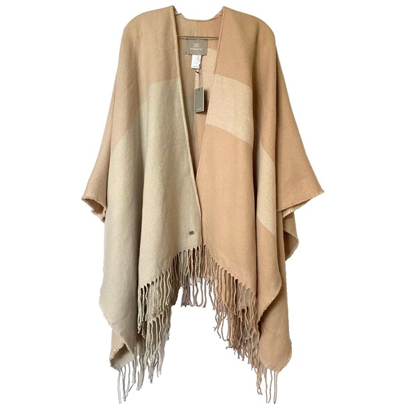 Soia & Kyo Wrap Womens One Size Multicolor Block Print Shawl Poncho Fringe NWT - Picture 1 of 10